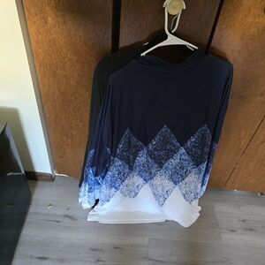 SHEIN Navy and White Geometric Blouse